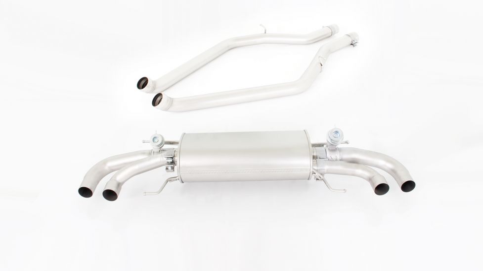 Axle-back-system with integrated vacuum controlled valves (selectable tail pipes), incl. EC homologation