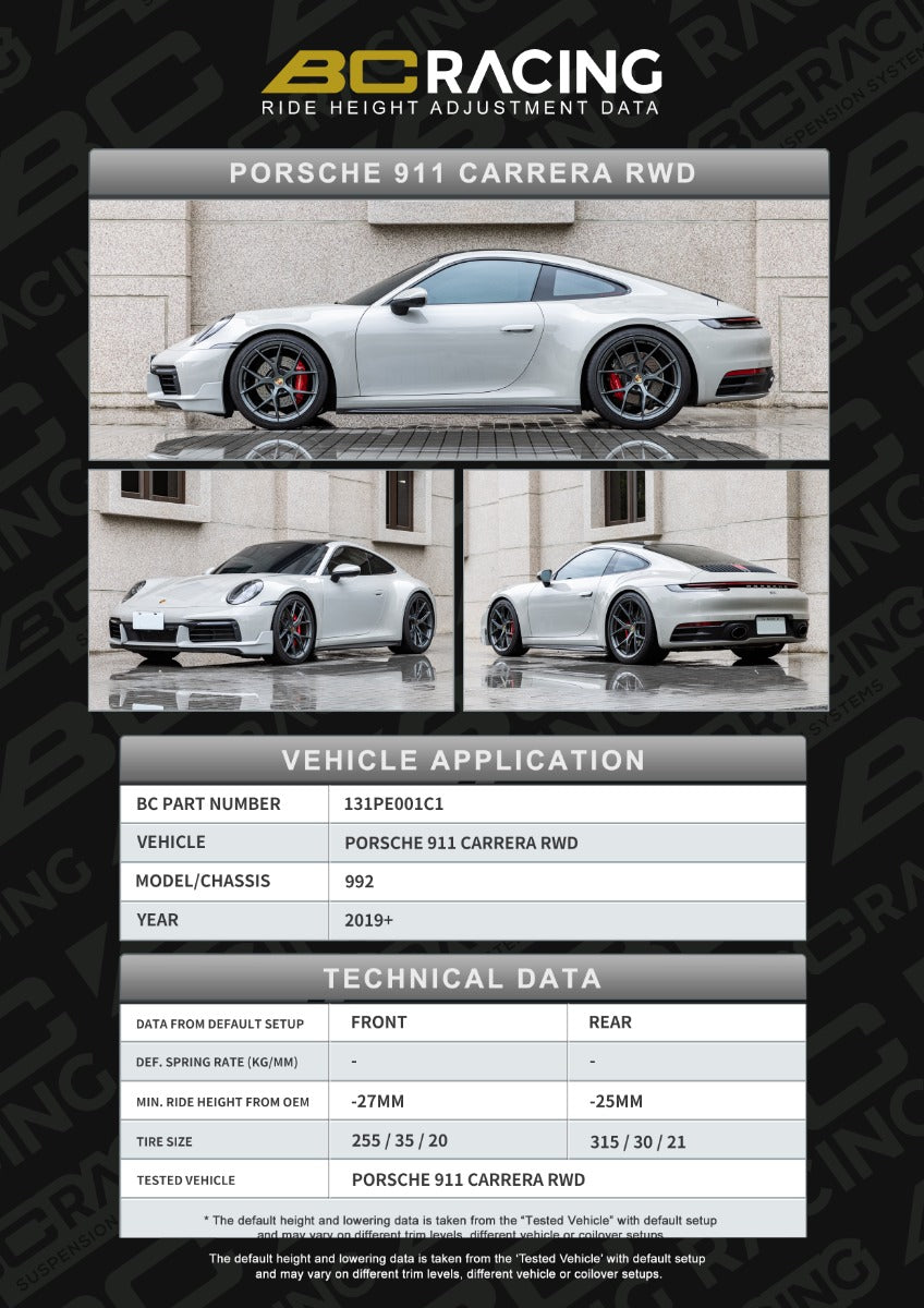 BC RACING - ASP FITMENT FOR PORSCHE 911 992 CARRERA RWD (19+)