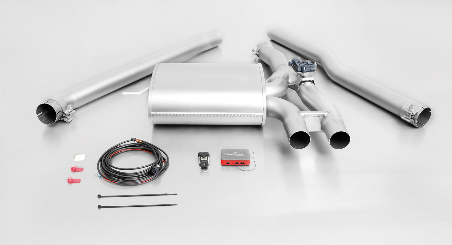 REMUS cat-back Sport Exhaust MINI F56 / F57 centered with integrated valve (selectable tail pipes), EC homologation, pipe Ø 70 mm