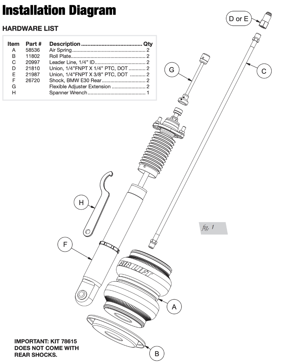 BMW E30 Rear Struts Air Lift Performance Kit 75673