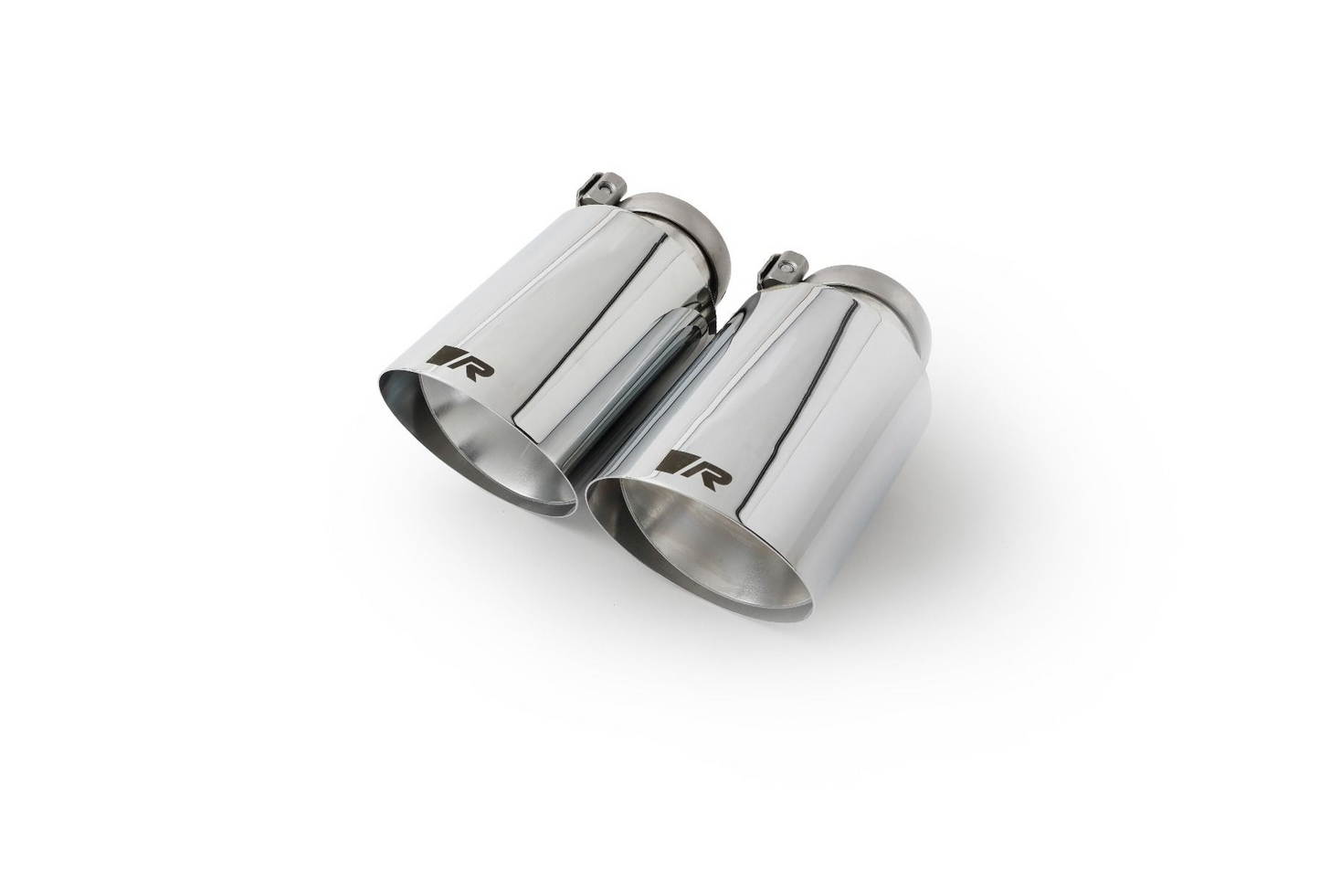 Tail pipe set L/R with each 2 tail pipes Ø 102 mm angled straight cut chromed with adjustable spherical clamp connection