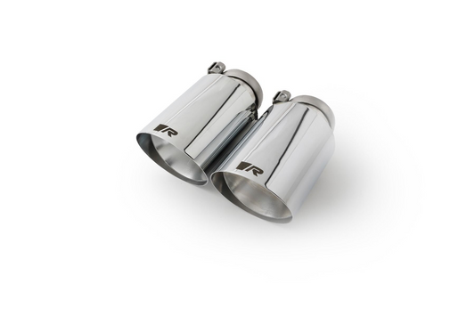 Tail pipe set L/R with each 2 tail pipes Ø 102 mm angled straight cut chromed with adjustable spherical clamp connection