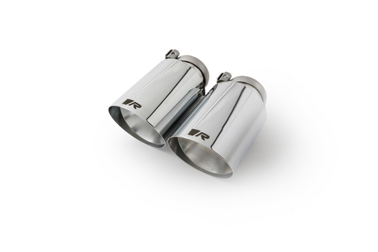 Tail pipe set L/R with each 2 tail pipes Ø 102 mm angled straight cut chromed with adjustable spherical clamp connection