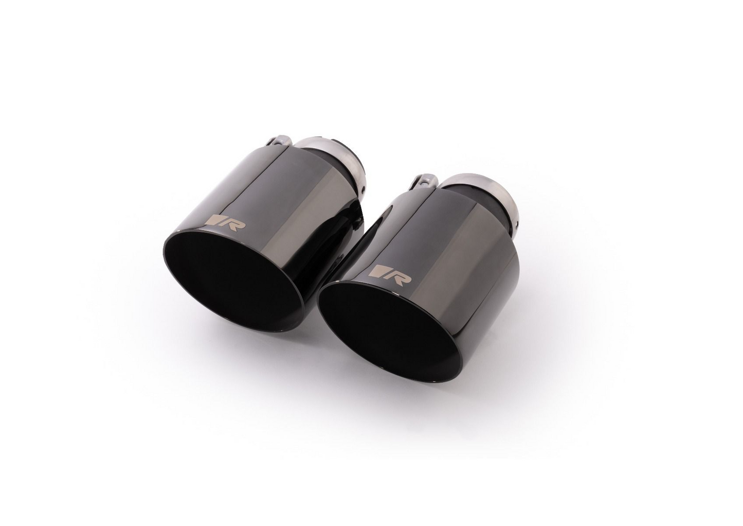 Stainless steel tail pipe set consisting of 2 tail pipes Ø 115 mm angled black chrome with adjustable spherical clamp connection