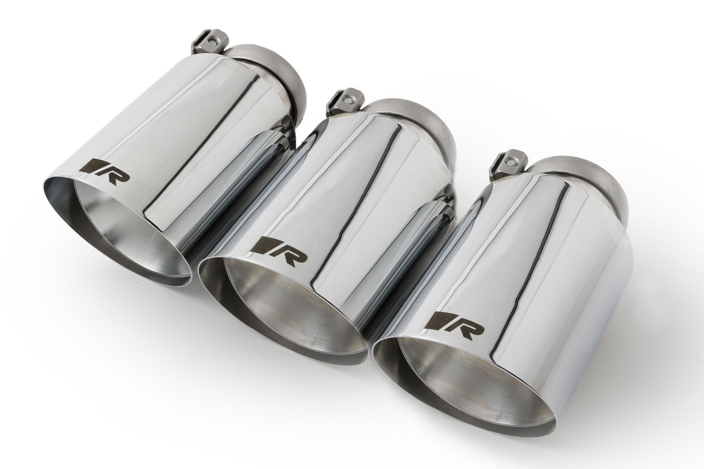 Remus 0036 70SGR Stainless steel tail pipe set consisting of 3 tail pipes Ø 102 mm angled straight cut chromed with adjustable spherical clamp connection