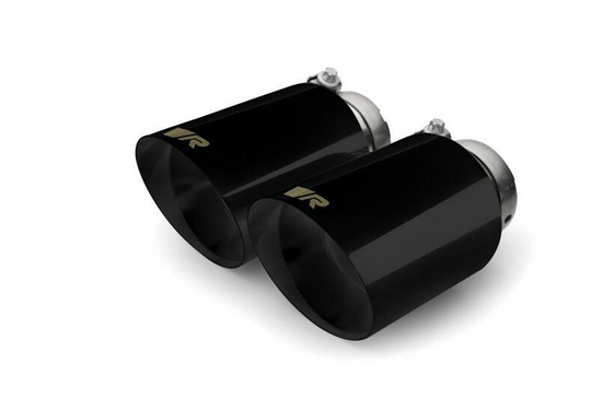 Stainless steel tail pipe set: 4 tail pipes Ø 102 mm angled straight cut Black Chrome with adjustable spherical clamp connection