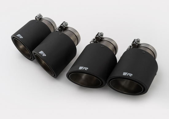 Tail pipe set L/R consisting of 4 Carbon tail pipes Ø 102 mm angled/angled Titanium internals with adjustable spherical clamp connection