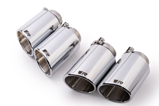 Tail pipe set L/R consisting of 4 tail pipes Ø 102 mm angled/angled chromed with adjustable spherical clamp connection