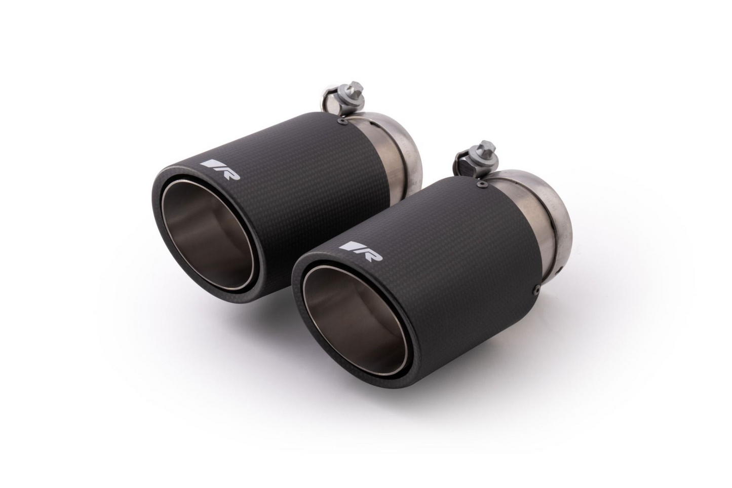 Tail pipe set L/R consisting of 4 Carbon tail pipes Ø 84 mm angled Titanium internals with adjustable spherical clamp connection