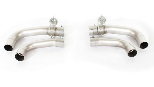 Stainless steel L/R outlet tubes with integrated vacuum controlled valves incl. EC homologation