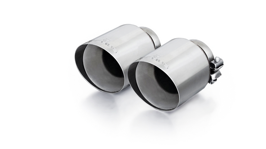 Tail pipe set L/R with each 2 tail pipes Ø 102 mm angled straight cut chromed with adjustable spherical clamp connection-1