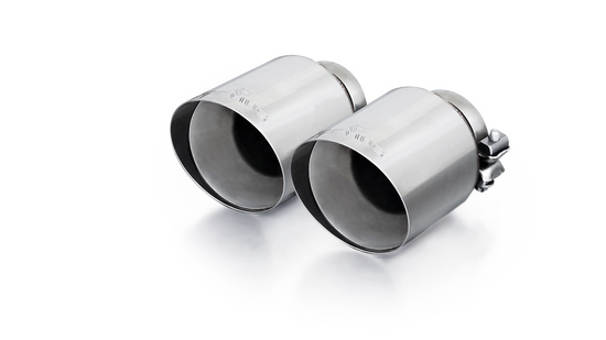 Tail pipe set L/R with each 2 tail pipes Ø 102 mm angled straight cut chromed with adjustable spherical clamp connection-1