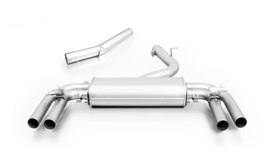 Cat-back-system, sport exhaust centered for left/right system with 2 integrated valves and non-resonated front section (selectable tail pipes), no (EC-) approval