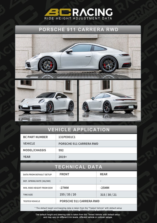 BC RACING - ASP FITMENT FOR PORSCHE 911 992 CARRERA RWD (19+)