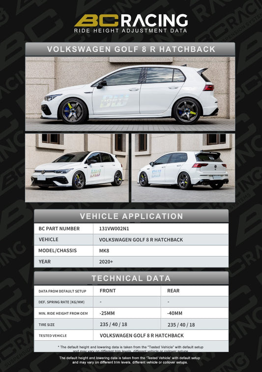 BC RACING - ASP FITMENT FOR VOLKSWAGEN GOLF MK8 AWD (54.5MM) (20+)