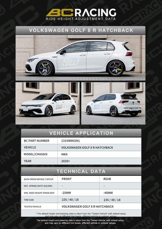 BC RACING - ASP FITMENT FOR VOLKSWAGEN GOLF MK8 AWD (54.5MM) (20+)