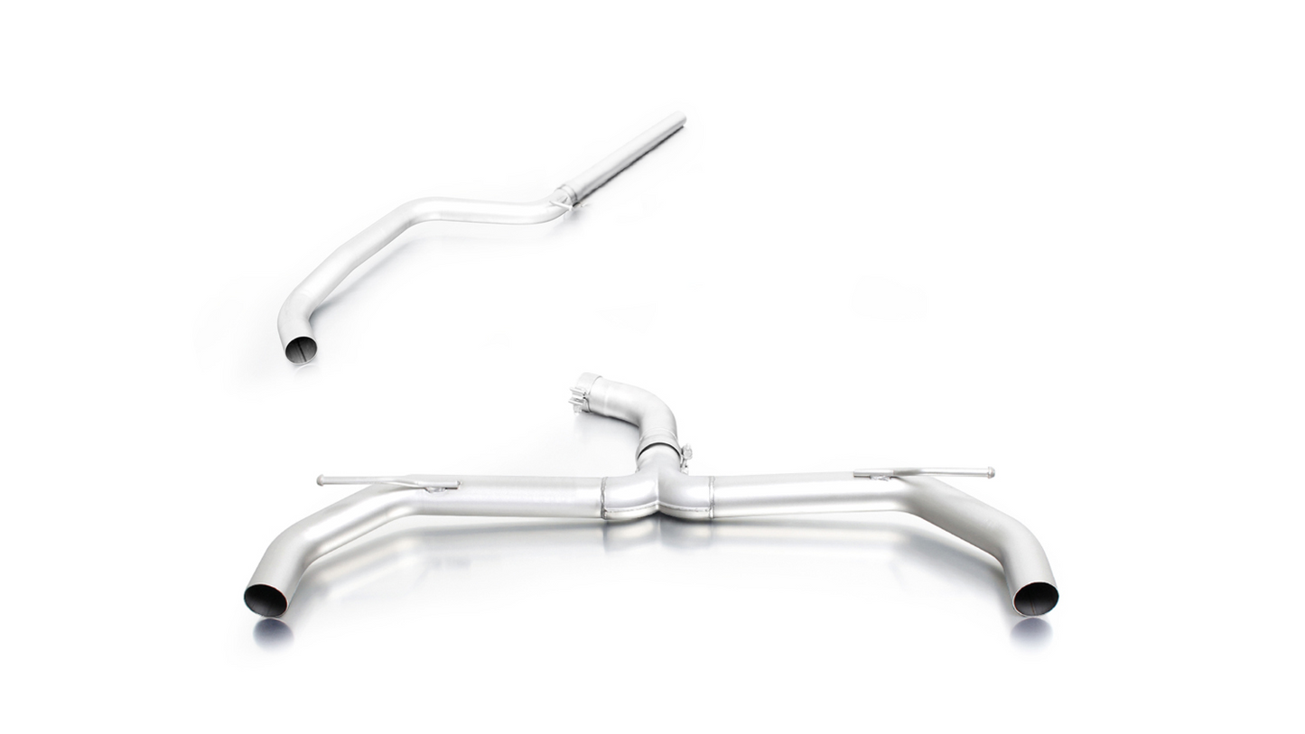 Non-resonated RACING Cat-back-system with non-resonated front and non-resonated middle section (selectable tail pipes), without EC homologation