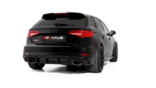 L/R Sport exhaust centered with 2 integrated valves (selectable tail pipes) with non-resonated RACING GPF-back front section, NO (EEC-) APPROVAL