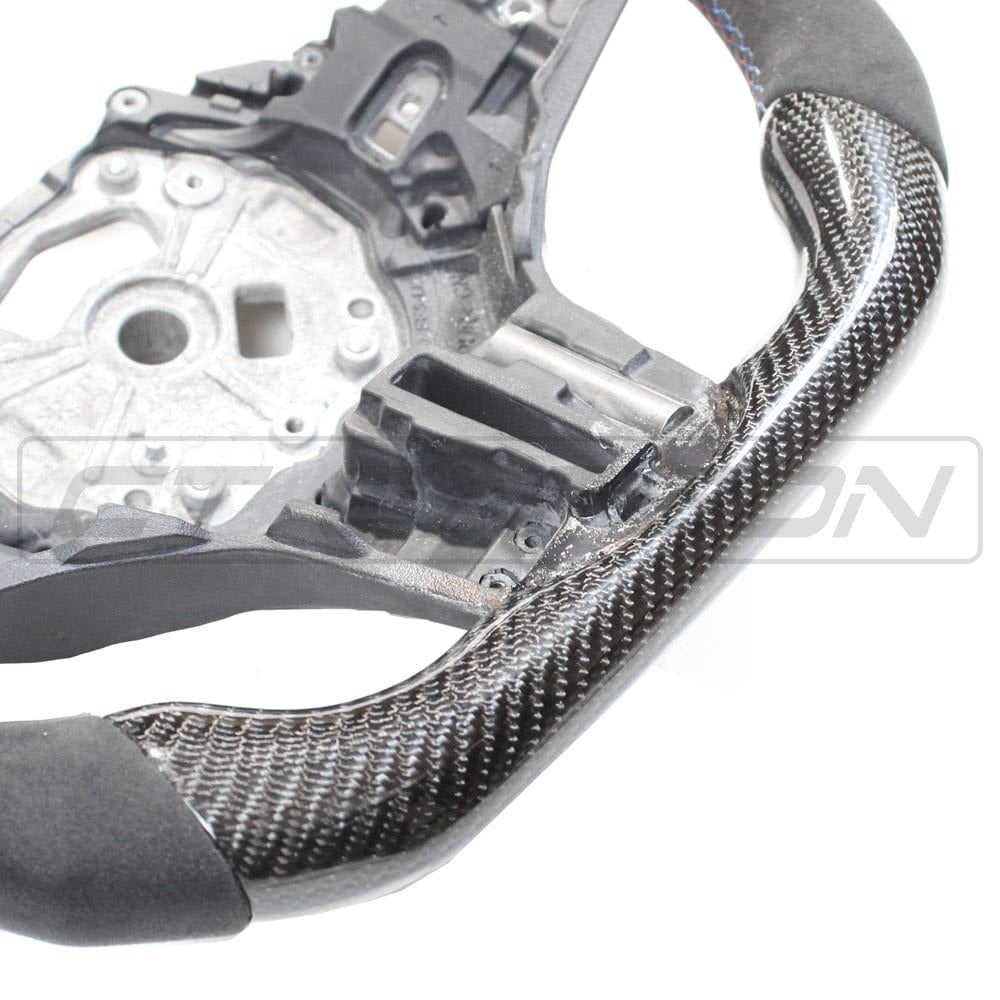 BMW GXX CARBON FIBRE / ALCANTARA FLAT BOTTOM STEERING WHEEL - CT DESIGN