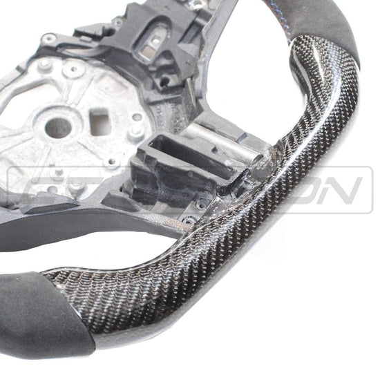 BMW GXX CARBON FIBRE / ALCANTARA FLAT BOTTOM STEERING WHEEL - CT DESIGN