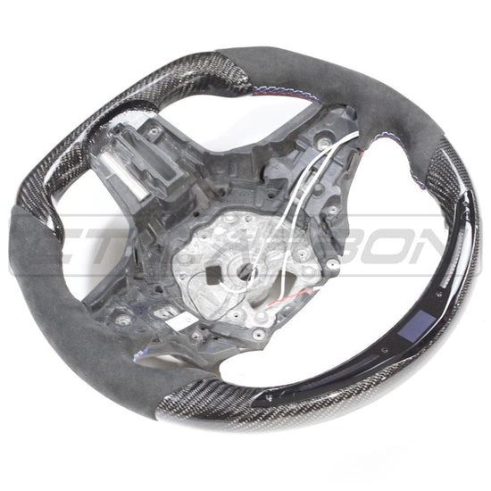 BMW GXX CARBON FIBRE / ALCANTARA LED FLAT BOTTOM STEERING WHEEL - CT DESIGN