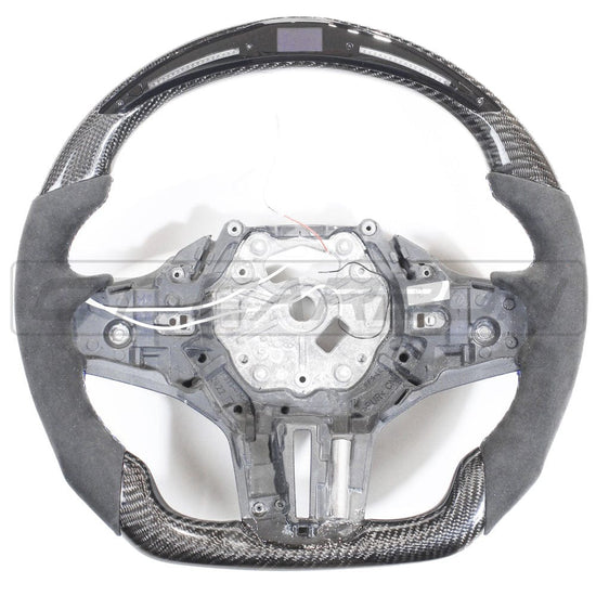 BMW GXX CARBON FIBRE / ALCANTARA LED FLAT BOTTOM STEERING WHEEL - CT DESIGN