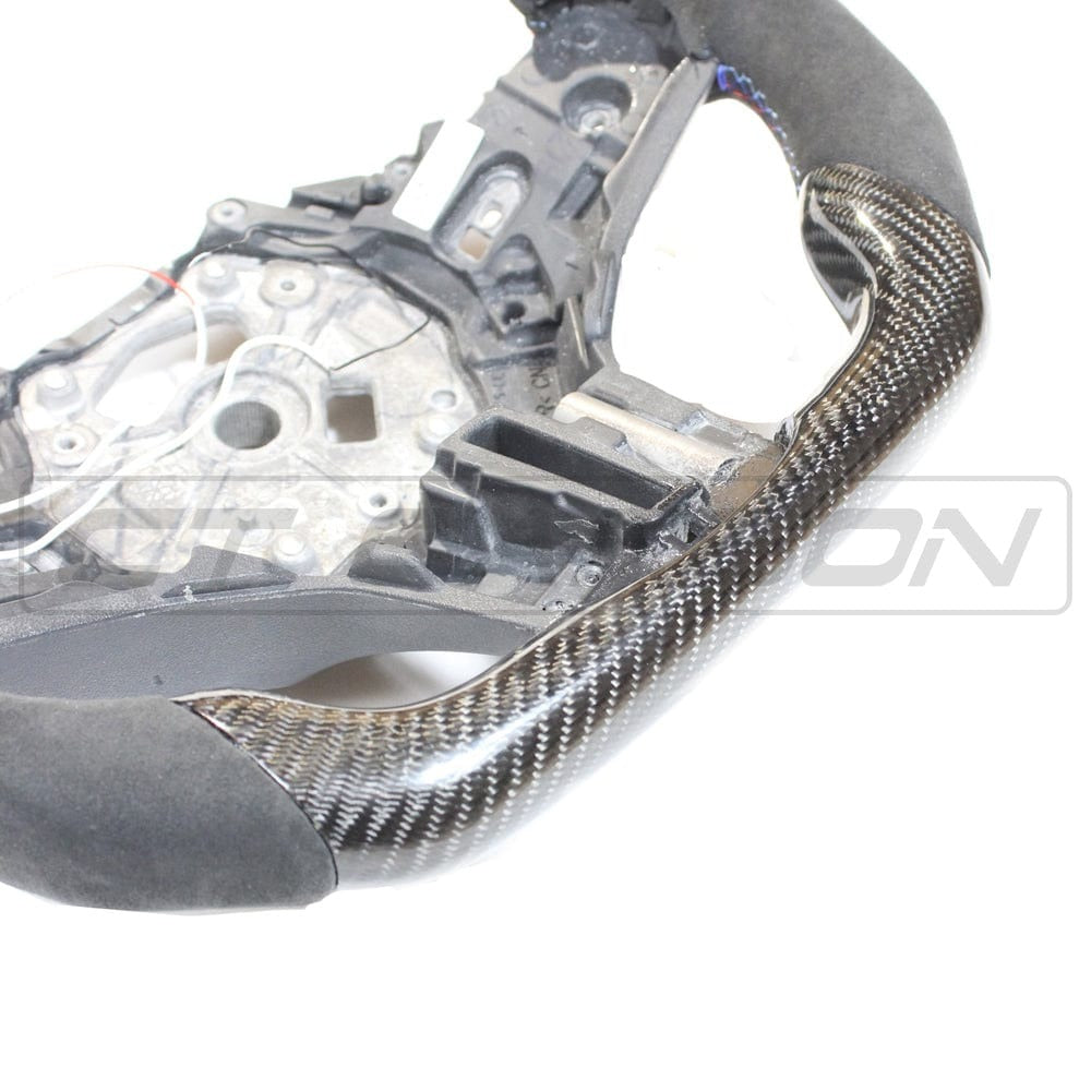 BMW GXX CARBON FIBRE / ALCANTARA LED FLAT BOTTOM STEERING WHEEL - CT DESIGN