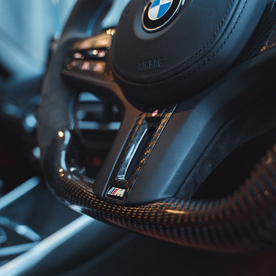BMW GXX CARBON FIBRE / ALCANTARA LED FLAT BOTTOM STEERING WHEEL - CT DESIGN