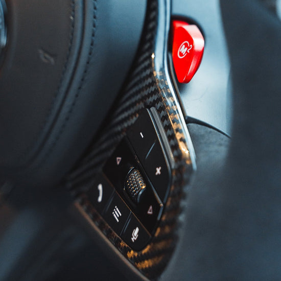 BMW GXX CARBON FIBRE / ALCANTARA LED FLAT BOTTOM STEERING WHEEL - CT DESIGN