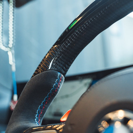 BMW GXX CARBON FIBRE / ALCANTARA LED FLAT BOTTOM STEERING WHEEL - CT DESIGN