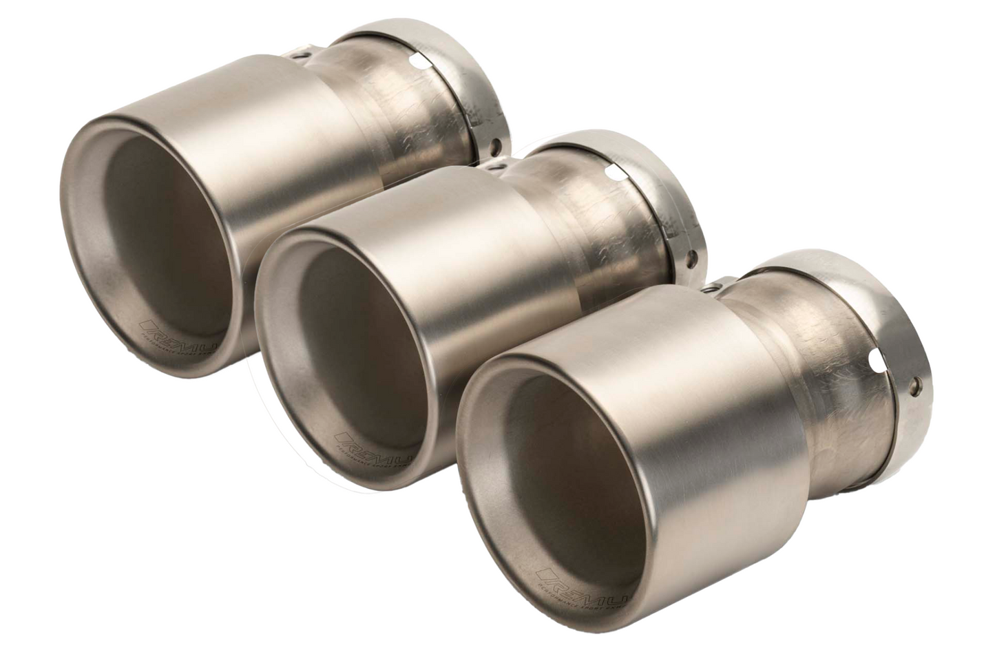 Titanium tail pipe set: 3 tail pipes OPT with OnePieceTechnology Ø 100mm L=140mm titanium brushed 333g incl. full titanium clamp and titanium screw
