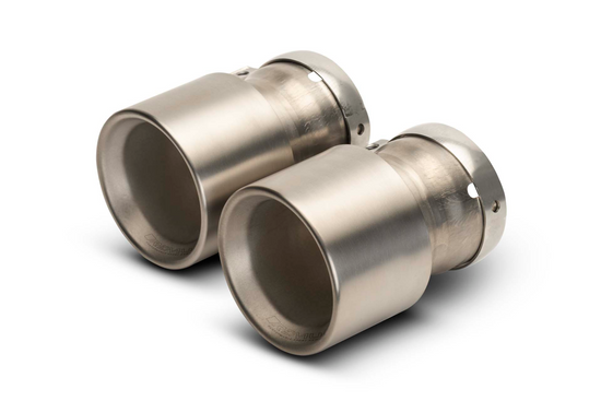 Titanium tail pipe set: 4 tail pipes OPT with OnePieceTechnology Ø 100mm L=140mm titanium brushed 333g incl. full titanium clamp and titanium screw