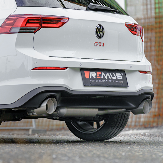 Sport exhaust centered (absorption principle) Golf VIII GTI, L/R axle-back-system incl. (EC-) approval